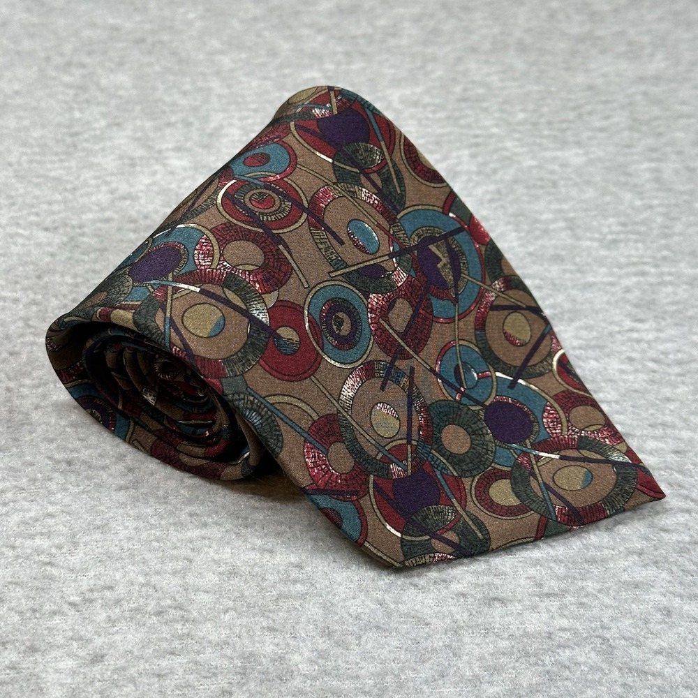 Vintage Valentino Giovanni 100% Silk Bronze Multicolor Abstract Necktie Italy